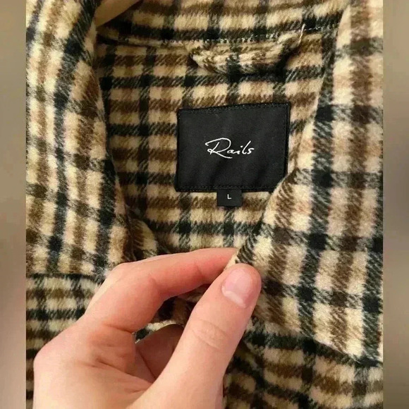 Rails Rhodes Belted Plaid Ochre Sand Mocha Flannel Wool Jacket Size Large - Picture 10 of 12